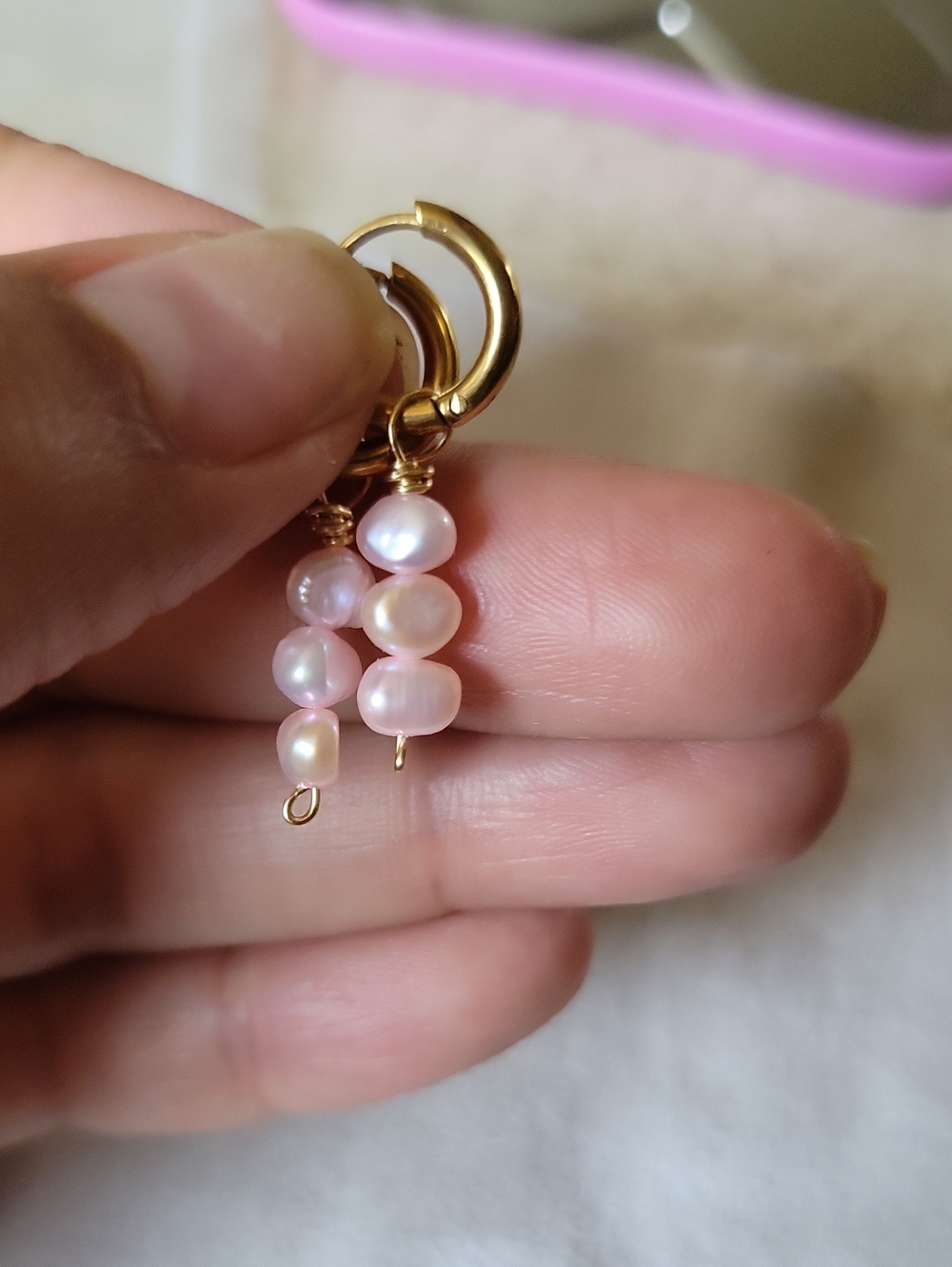 Pink Pearl Dangle Set - Picture 3 of 3